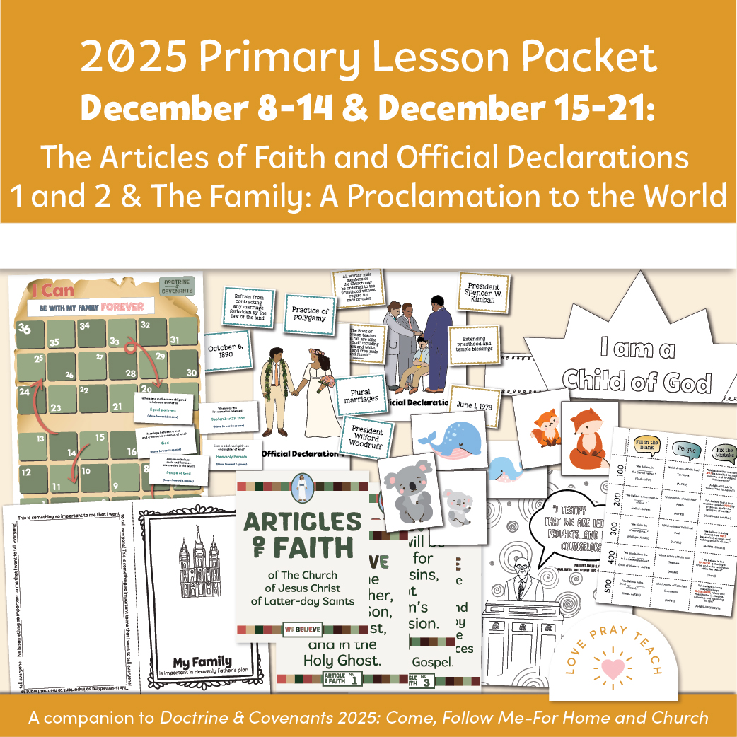 Printable activities and Learning Ideas for Primary Children December 8–14 & December 15–21